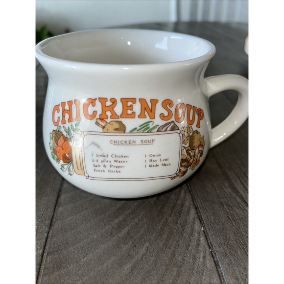 The Unbranded Brand Other - Vintage Soup Recipe Ceramic Bowls With‎ Handle Chicken Soup Porcelain